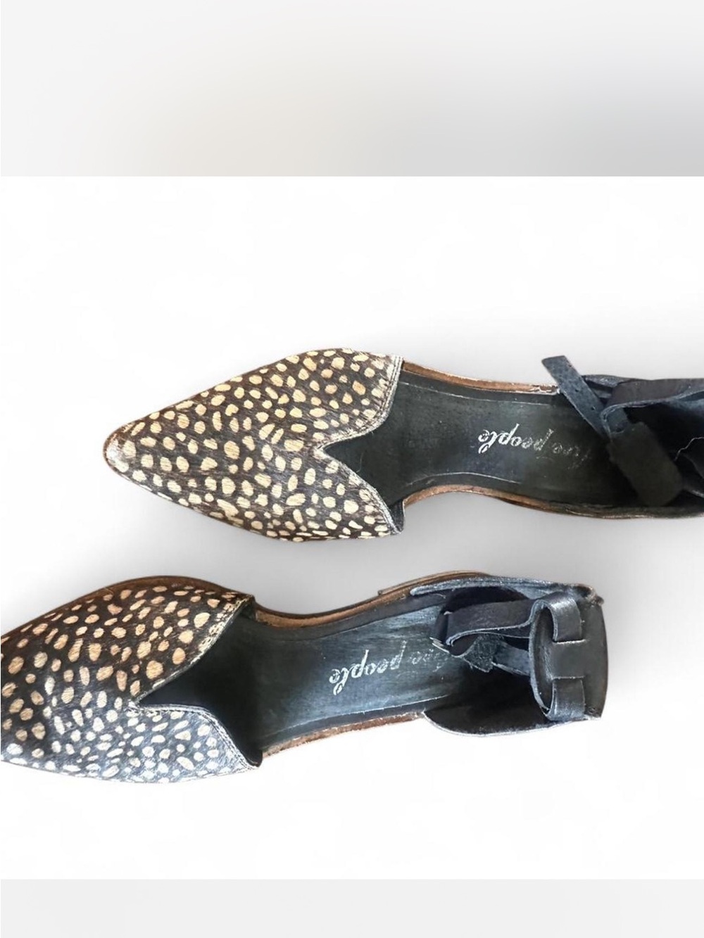 Free People Pointed D'Orsay Flats in Brown and Tan Spotted leather